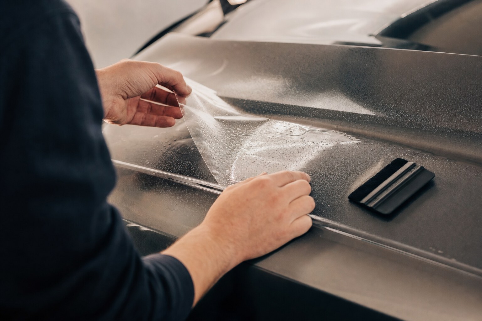 Nakładanie folii ochronnej na panel samochodu
