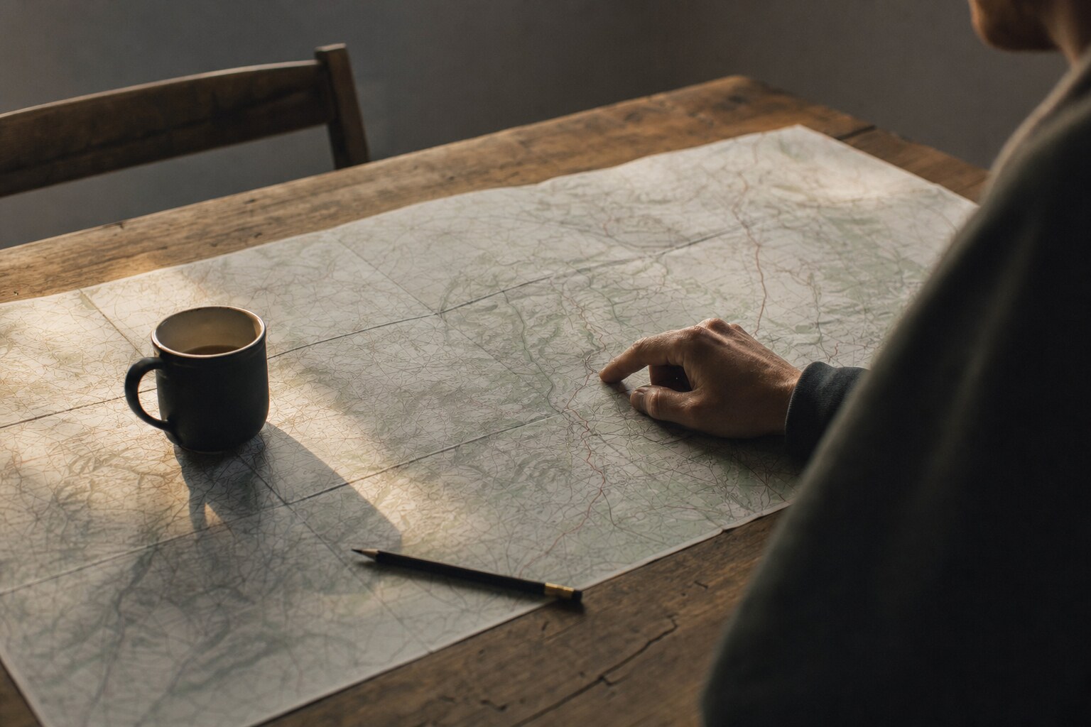 Papierowa mapa rowerowa rozłożona na stole